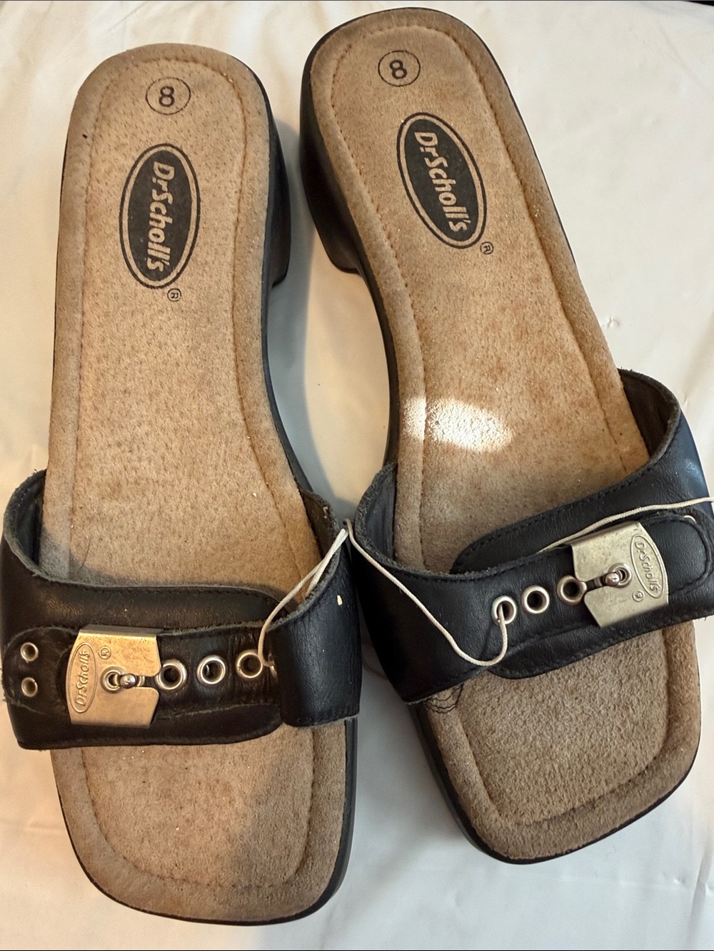 Dr. Scholl's Black Slide Clogs with Gold Buckle Accents